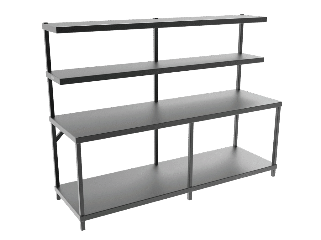 Durable custom steel workbench for efficient packaging tasks.