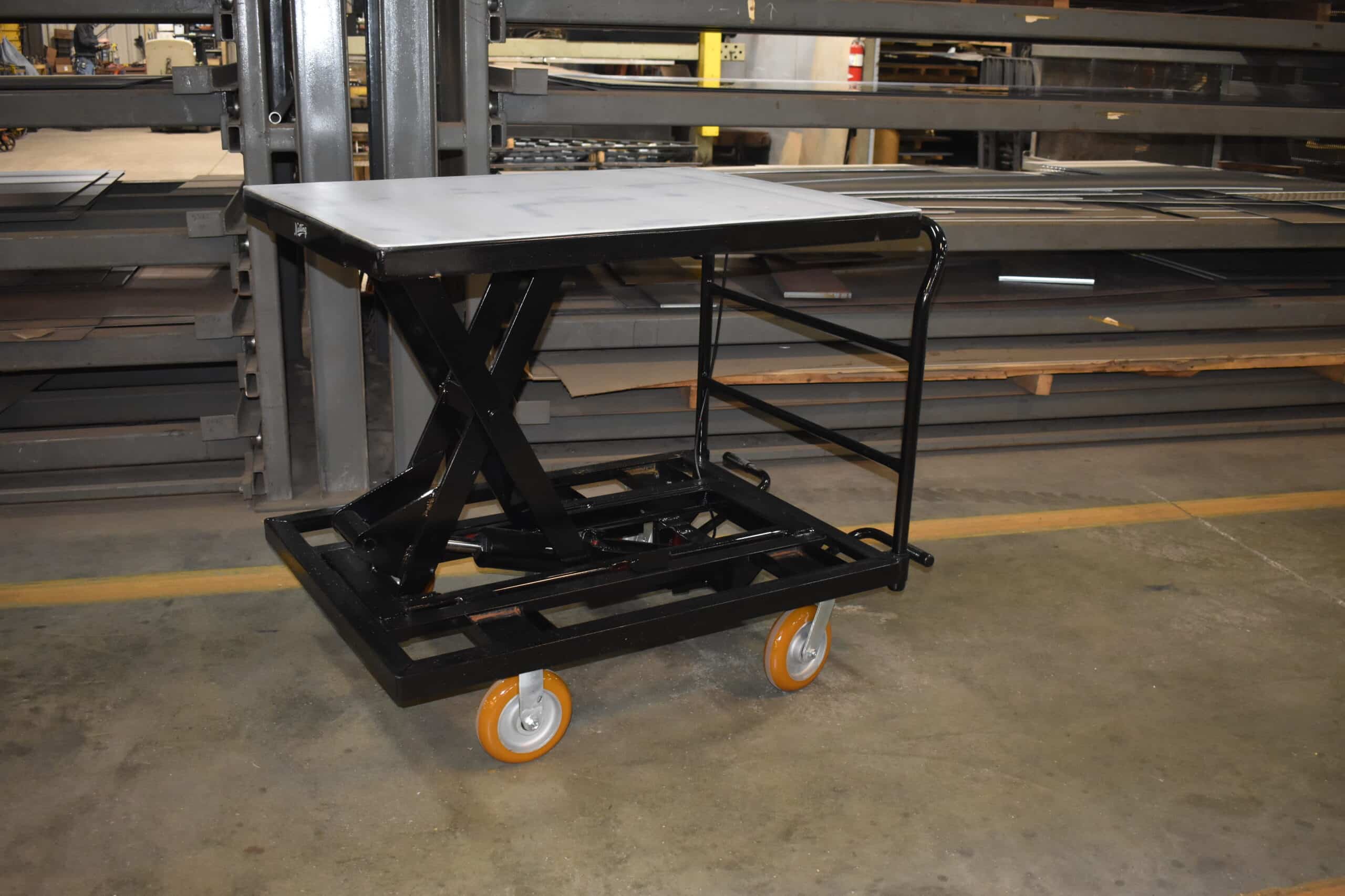 36x40 steel caster steer scissor lift cart with manual hydraulic lift